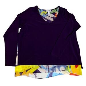 Joseph Ribkoff Long Sleeve V-Neck Top with Abstract Print Lining – Size 16